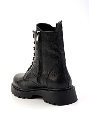 Siyah Hakiki Deri Kadın Bot & Bootie K02596130003