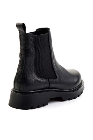 Siyah Hakiki Deri Kadın Bot & Bootie K02596130503