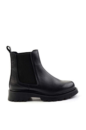 Siyah Hakiki Deri Kadın Bot & Bootie K02596130503