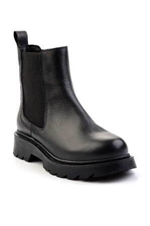 Siyah Hakiki Deri Kadın Bot & Bootie K02596130503
