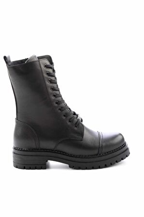 Siyah Hakiki Deri Kadın Bot & Bootie K02629031903