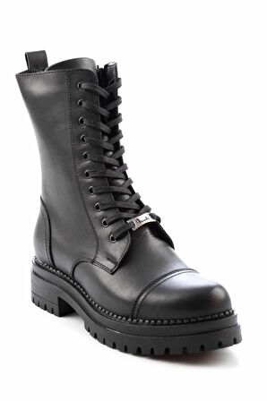 Siyah Hakiki Deri Kadın Bot & Bootie K02629031903