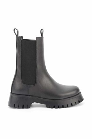 Bambi Siyah Hakiki Deri Kadın Bot & Bootie K02629378803