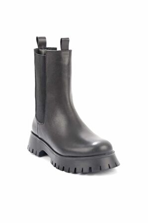 Bambi Siyah Hakiki Deri Kadın Bot & Bootie K02629378803