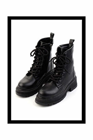 Siyah Kırışık Rugan  Kadın Bot & Bootie K02628021008