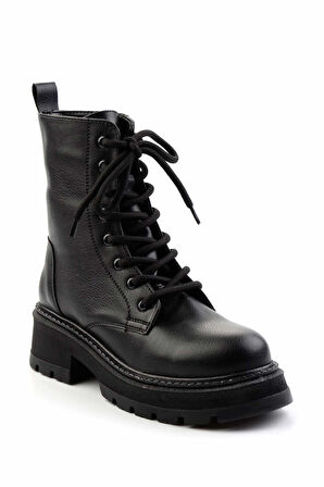 Siyah Kırışık Rugan  Kadın Bot & Bootie K02628021008