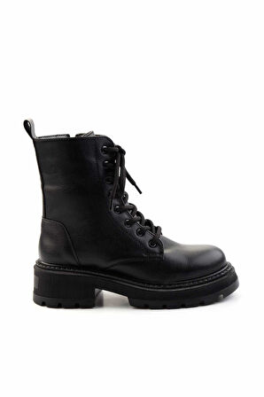 Siyah Kırışık Rugan  Kadın Bot & Bootie K02628021008