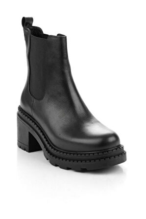 Siyah Hakiki Deri Kadın Bot & Bootie K02666301403