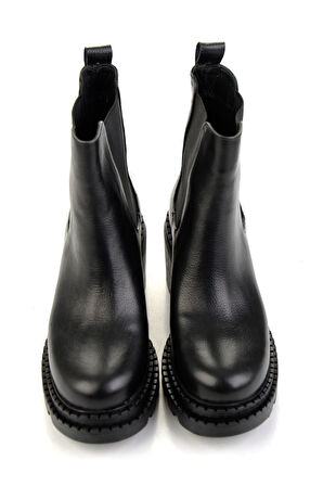 Siyah Hakiki Deri Kadın Bot & Bootie K02666301403