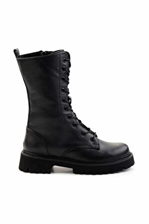 Siyah Hakiki Deri Kadın Bot & Bootie K02666415003