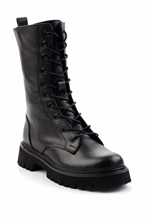 Siyah Hakiki Deri Kadın Bot & Bootie K02666415003