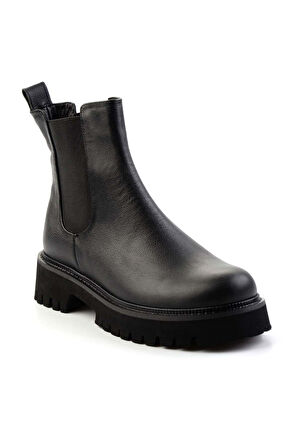 Siyah Hakiki Deri Kadın Bot & Bootie K02666416003