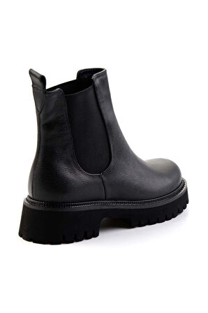 Siyah Hakiki Deri Kadın Bot & Bootie K02666416003