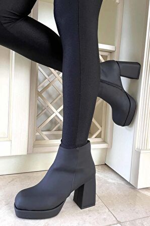 Bambi Mat Siyah Saten  Kadın Bot & Bootie K02666300238