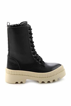 Bambi Siyah Bej  Kadın Bot & Bootie K02678020809