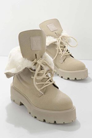 Bambi Bej Süet  Kadın Bot & Bootie K02678020602