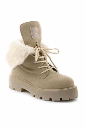 Bambi Bej Süet  Kadın Bot & Bootie K02678020602