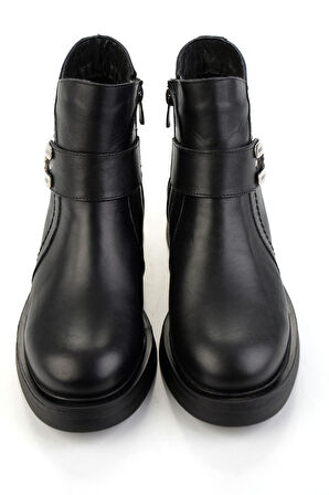 Siyah Hakiki Deri Kadın Bot & Bootie K02717030403