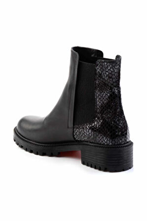 Siyah Hakiki Deri Kadın Bot & Bootie K02719008103