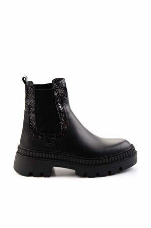 Siyah Hakiki Deri Kadın Bot & Bootie K02719100303