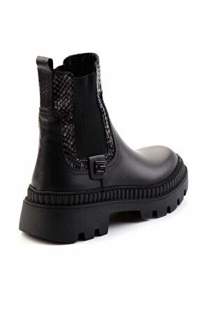 Siyah Hakiki Deri Kadın Bot & Bootie K02719100303