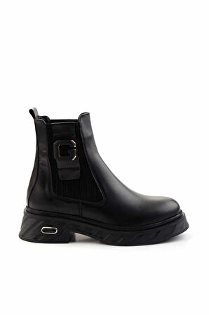Siyah Hakiki Deri Kadın Bot & Bootie K02719102203