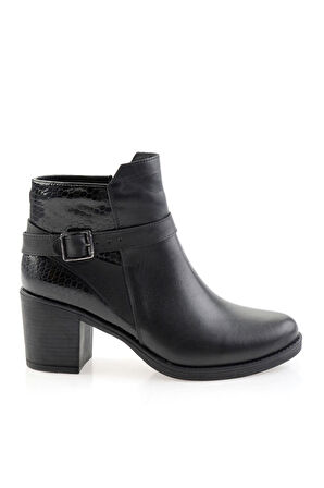 Siyah Siyah Hakiki Deri Kadın Bot & Bootie K02717034103