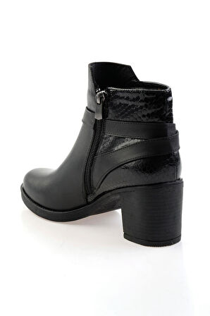 Siyah Siyah Hakiki Deri Kadın Bot & Bootie K02717034103