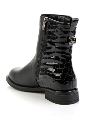 Siyah Hakiki Deri Kadın Bot & Bootie K02724202503