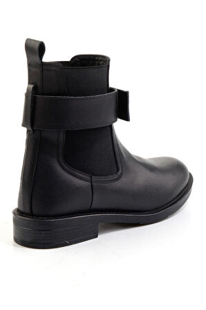 Siyah Hakiki Deri Kadın Bot & Bootie K02724259003