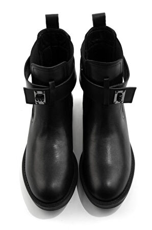 Siyah Hakiki Deri Kadın Bot & Bootie K02724259003