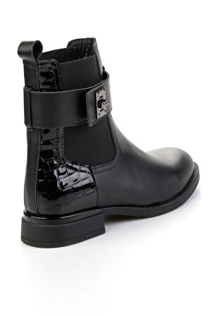 Siyah Hakiki Deri Kadın Bot & Bootie K02724400303