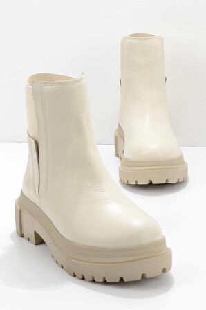 Bambi Bej Hakiki Deri Kadın Bot & Bootie K02724300003