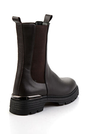 Kahve Hakiki Deri Kadın Bot & Bootie K02724250503