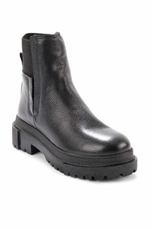Bambi Siyah Hakiki Deri Kadın Bot & Bootie K02724300003