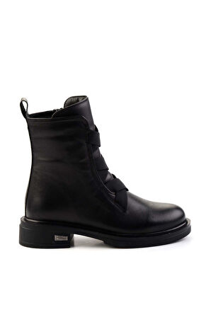 Siyah Hakiki Deri Kadın Bot & Bootie K02724202003