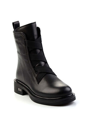 Siyah Hakiki Deri Kadın Bot & Bootie K02724202003