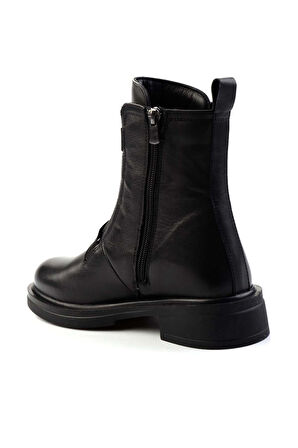 Siyah Hakiki Deri Kadın Bot & Bootie K02724202003