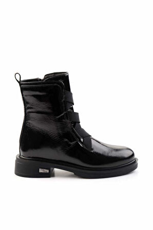 Siyah Kırışık Rugan Hakiki Deri Kadın Bot & Bootie K02724202008