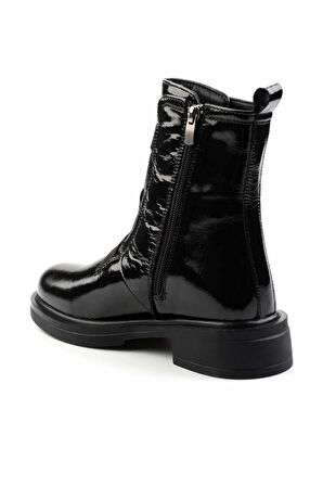 Siyah Kırışık Rugan Hakiki Deri Kadın Bot & Bootie K02724202008