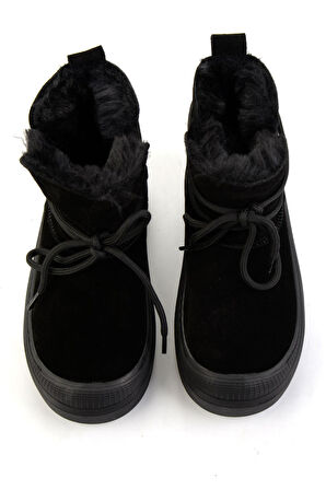 Siyah Hakiki Deri Kadın Bot & Bootie K02748100202