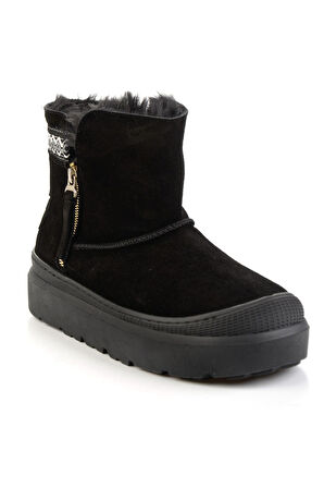 Siyah Hakiki Deri Kadın Bot & Bootie K02748100402