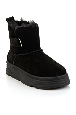 Siyah Hakiki Deri Kadın Bot & Bootie K02748100702