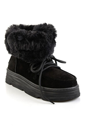 Siyah Hakiki Deri Kadın Bot & Bootie K02748100802