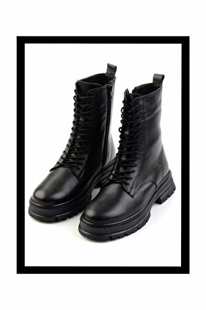 Siyah Hakiki Deri Kadın Bot & Bootie K02750242903