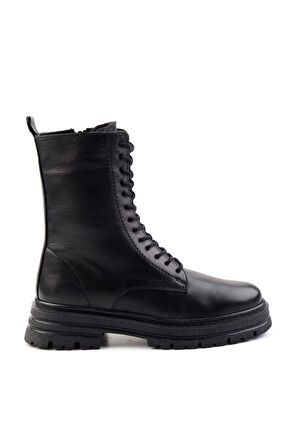 Siyah Hakiki Deri Kadın Bot & Bootie K02750242903