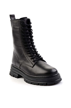 Siyah Hakiki Deri Kadın Bot & Bootie K02750242903
