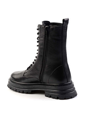 Siyah Hakiki Deri Kadın Bot & Bootie K02750242903