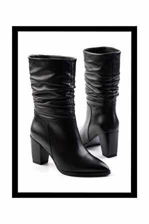Siyah Hakiki Deri Kadın Bot & Bootie K02750457903