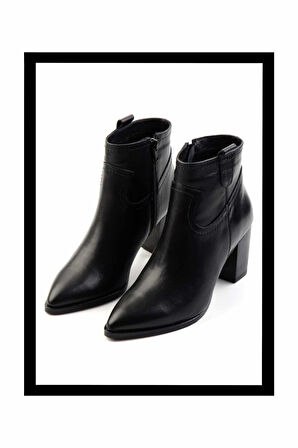 Siyah Hakiki Deri Kadın Bot & Bootie K02750949903